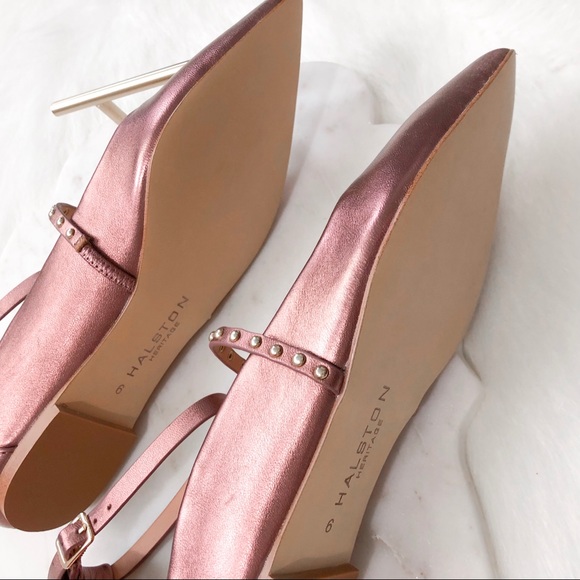 Halston Heritage Metallic Leather Studded Flats - Picture 5 of 8